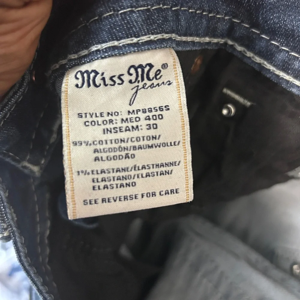Miss Me Mid Rise Skinny Jeans Blue Denim Embellished Pocket MP8856S Size 29